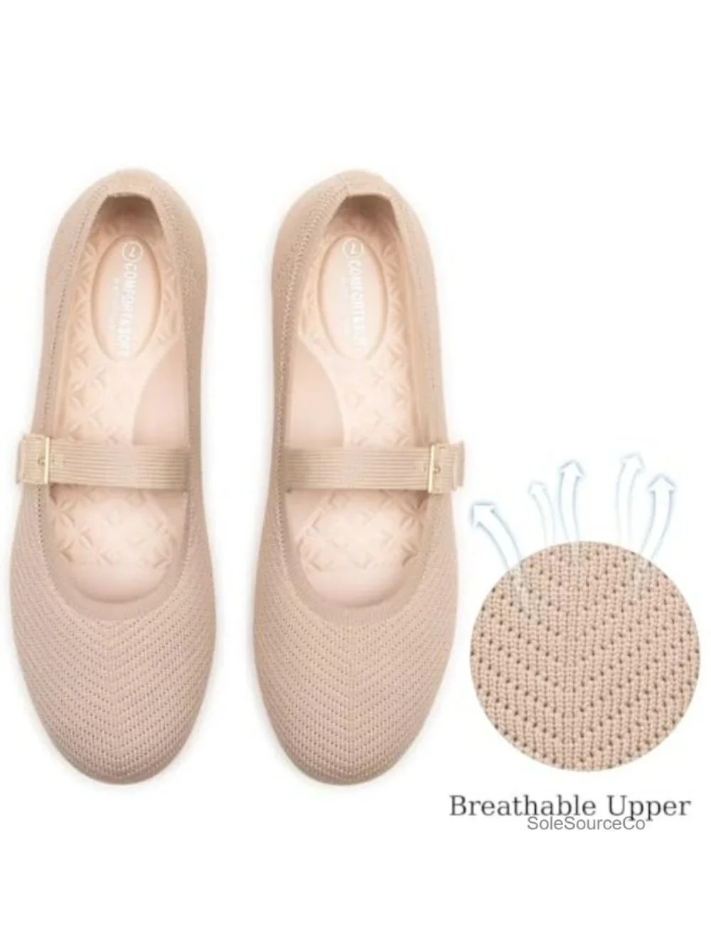 Washable Knitted Fabric Mary Jane Flats Comfortable Slip On Work Ballet Shoes